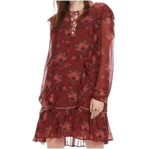 Scotch and Soda Fantastique Drapey Shift Dress Medium M Sheer Lined Burgundy